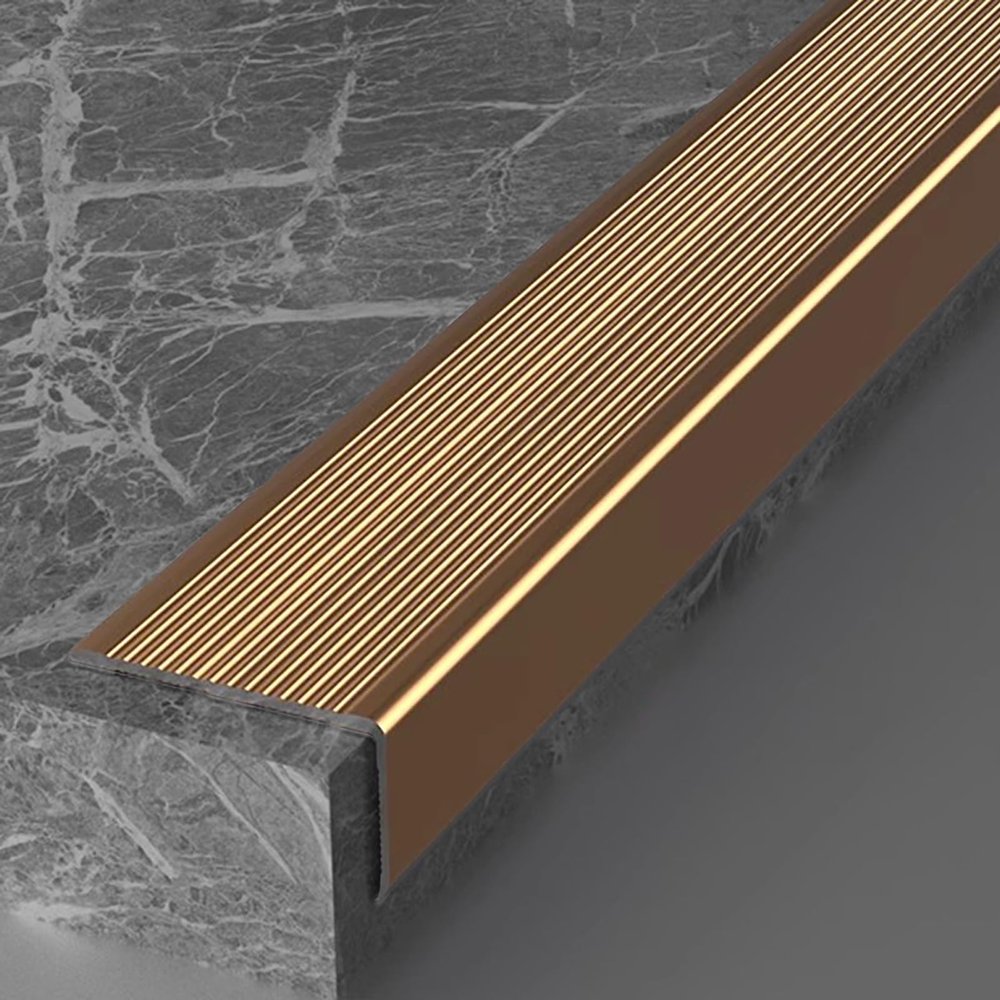 L-Shaped Metal Stair Nosing, 2 in. Wide, Non-Slip Stair Edge Protector, Gold, 1.5 m