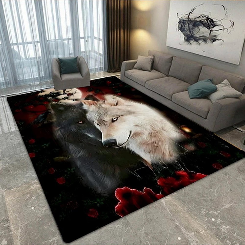 Wolf Area Rug, 3D-Printed Super-Soft Flannel, 100 x 200 cm