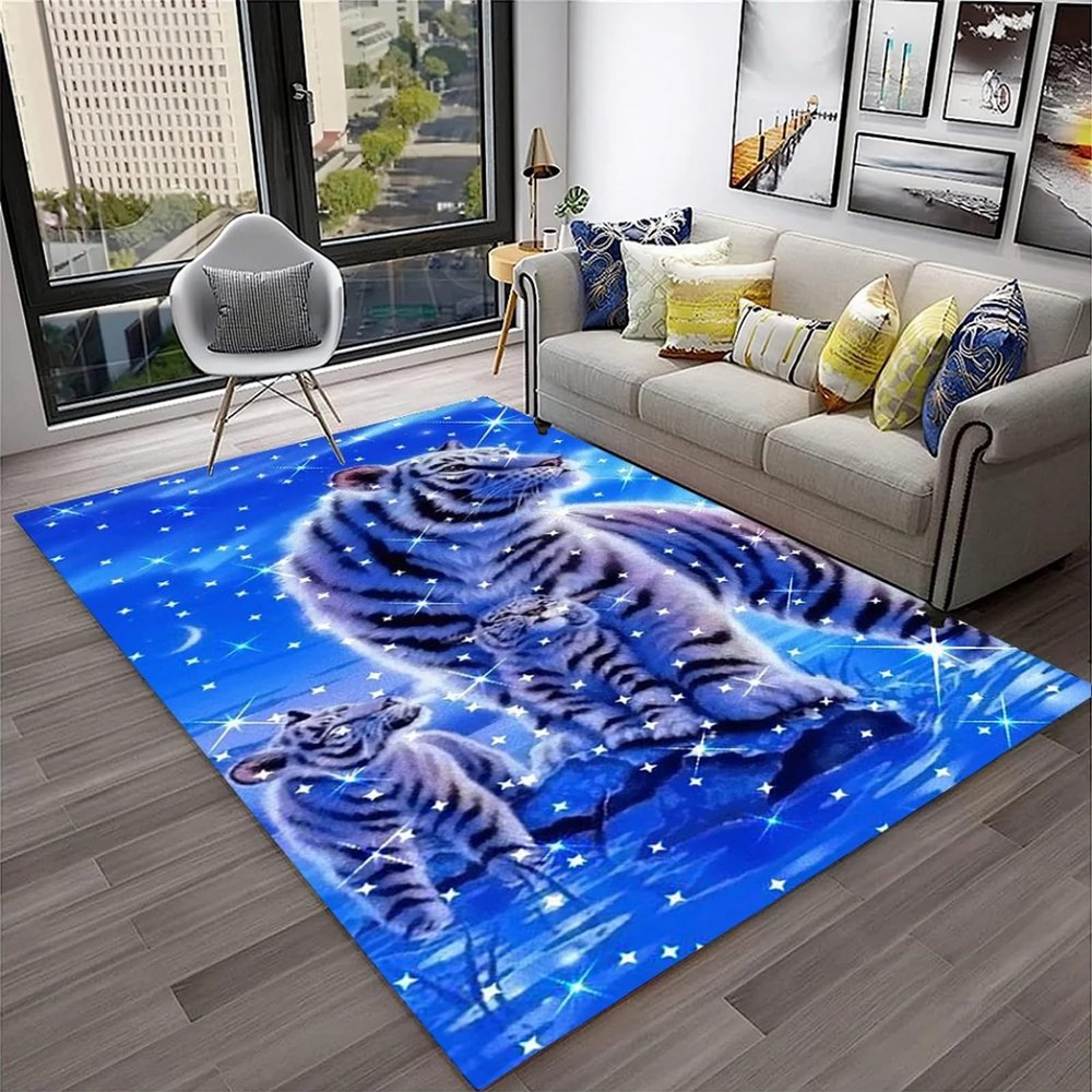 3D Tiger Rug, 120 x 160 cm, Soft Flannel Kids' Rug for Bedroom, Living Room and Nursery