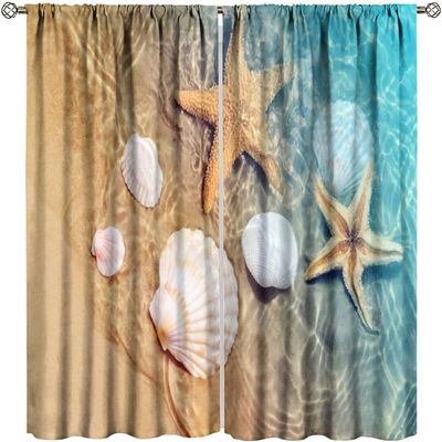 3D Sea Star Shell Blackout Curtain Panels, 183 x 214 cm