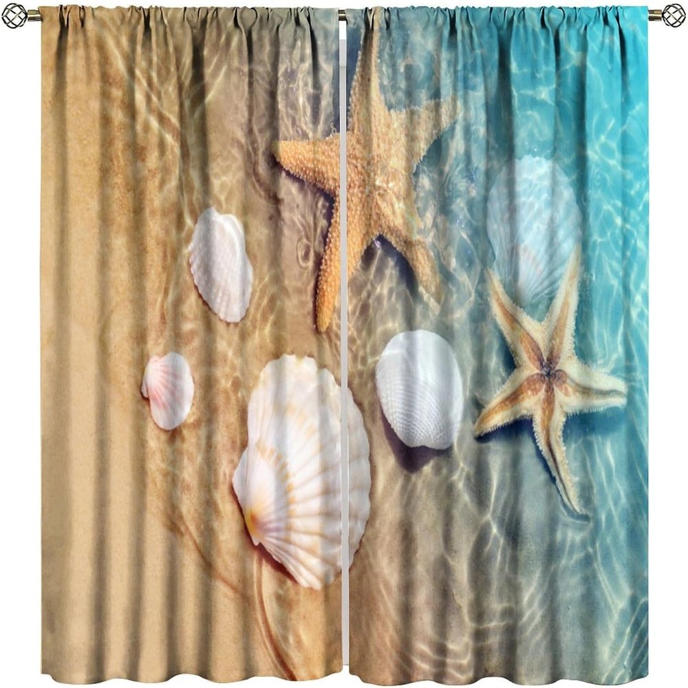3D Sea Star Shell Blackout Curtain Panels, 183 x 214 cm