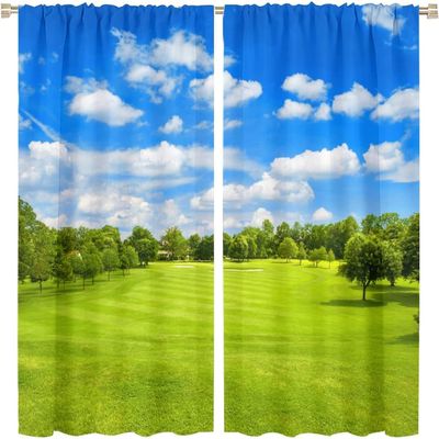 Opaque 3D Golf Print Curtains, 2-Piece Blackout Curtains with Grommets, 280 x 250 cm