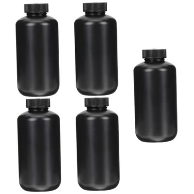 Gatuida 5-Piece Black PE Reagent Bottles with Screw Caps, UV-Resistant