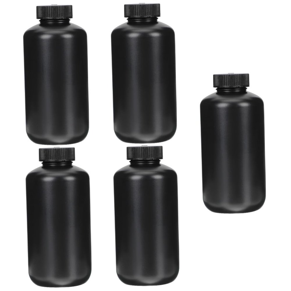 Gatuida 5-Piece Black PE Reagent Bottles with Screw Caps, UV-Resistant