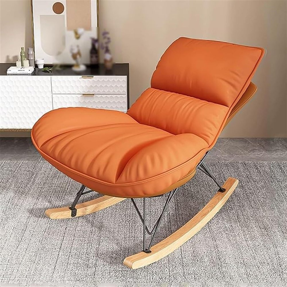 Mid-Century Rocking Chair with Soft Cushion, Orange