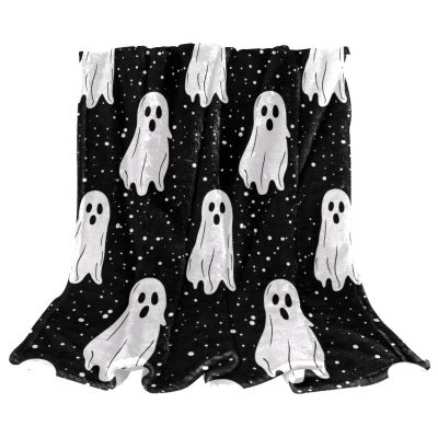 Halloween Throw Blanket with Spooky Pattern, Plush Fleece, 150 x 100 cm
