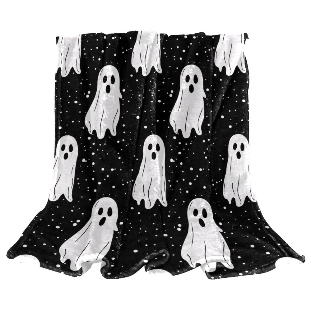 Halloween Throw Blanket with Spooky Pattern, Plush Fleece, 150 x 100 cm
