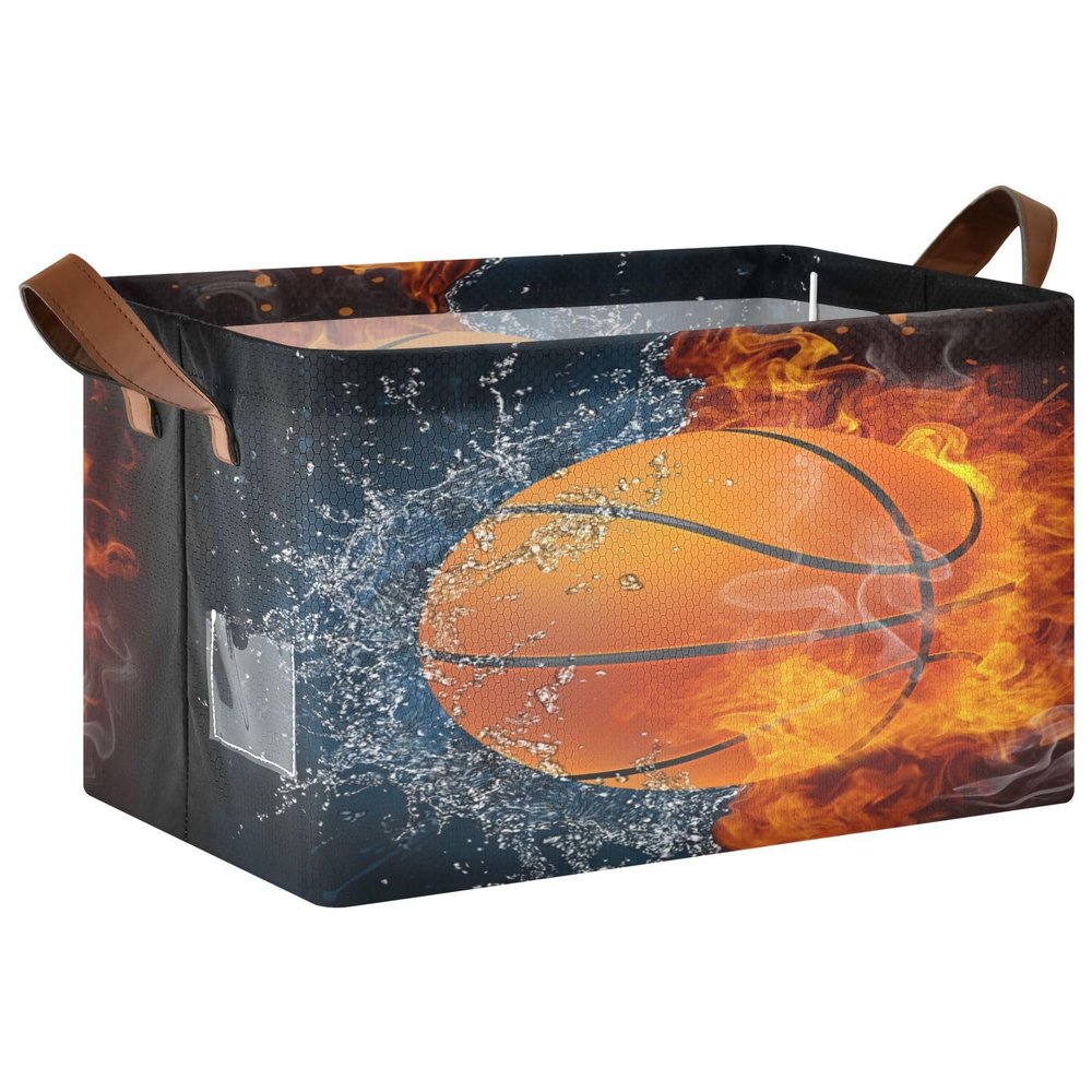 YOUJUNER Large Storage Basket, Basketball Design, Foldable Organizer with Handles for Toys, Clothes and Books