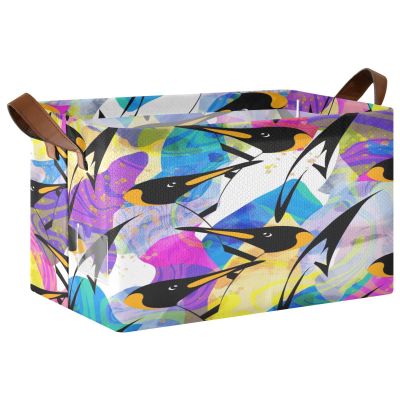 YOUJUNER Large Foldable Storage Basket with Colorful Penguin Pattern