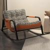 Modern Outdoor Rocking Chair with Padded Cushion for Patio, Porch, or Living Room, Bergère Lounge Chair (Orange Houndstooth) view 1