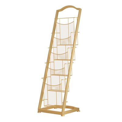 Floor-Standing Literature and Magazine Stand, 4/5-Tier Iron Brochure Rack, Black
