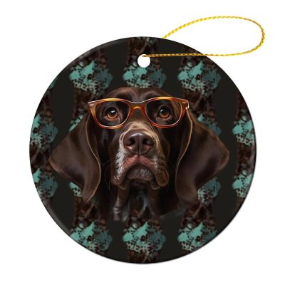 German Shorthaired Pointer in Glasses Ceramic Christmas Tree Ornament