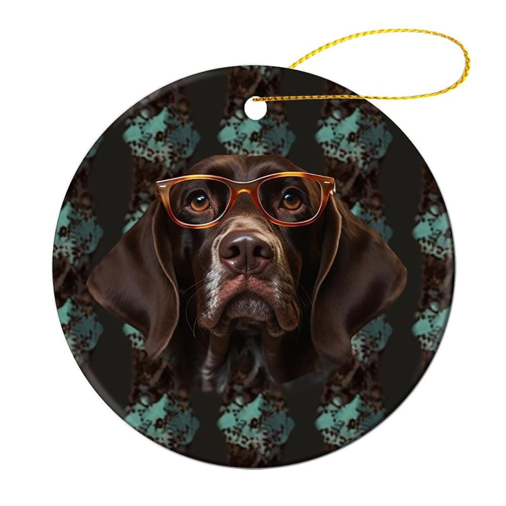 German Shorthaired Pointer in Glasses Ceramic Christmas Tree Ornament
