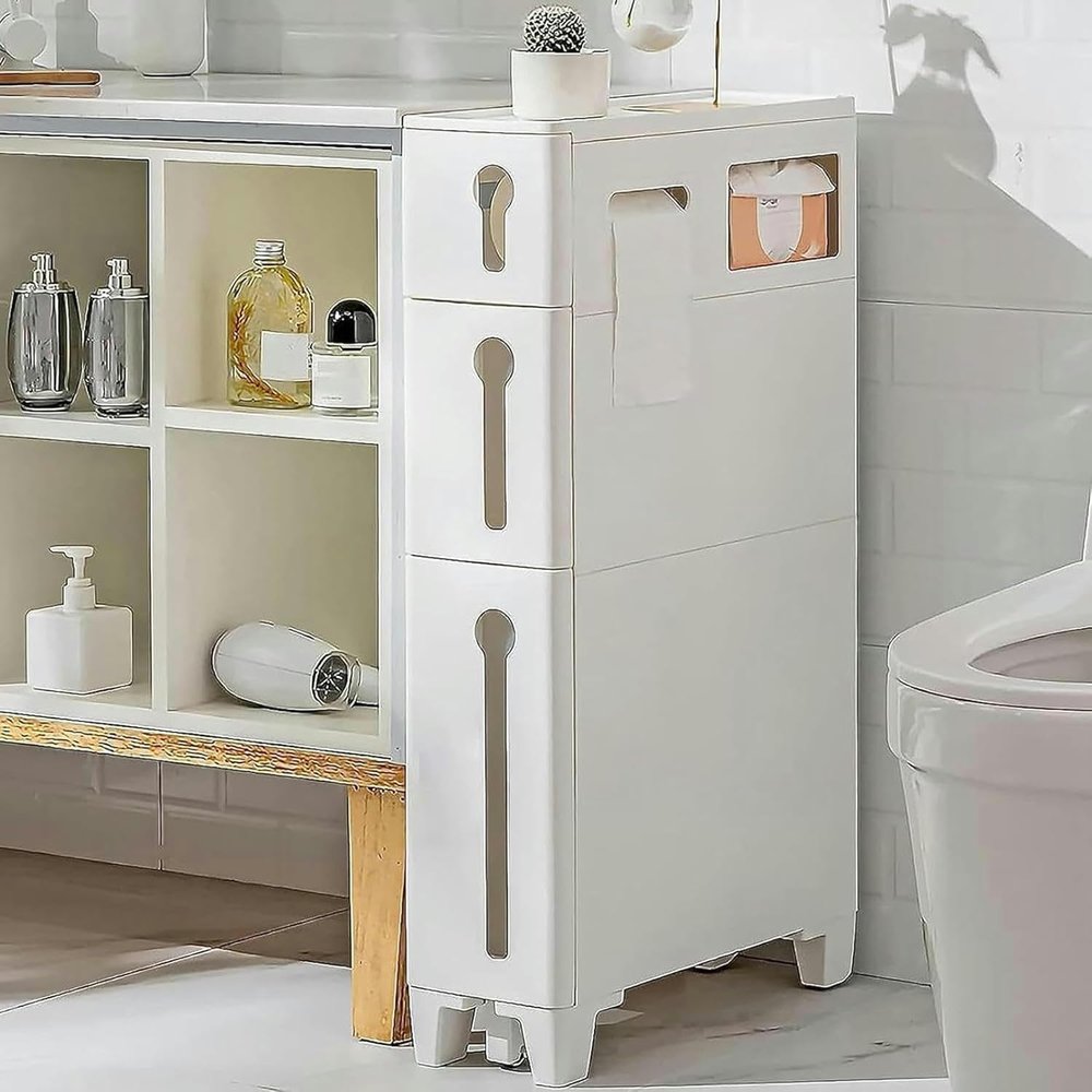 CONGRUI Narrow Storage Cabinet for Small Gaps, 4-Drawer Tower with 2 Casters, Bathroom Side Cabinet (Tissue)