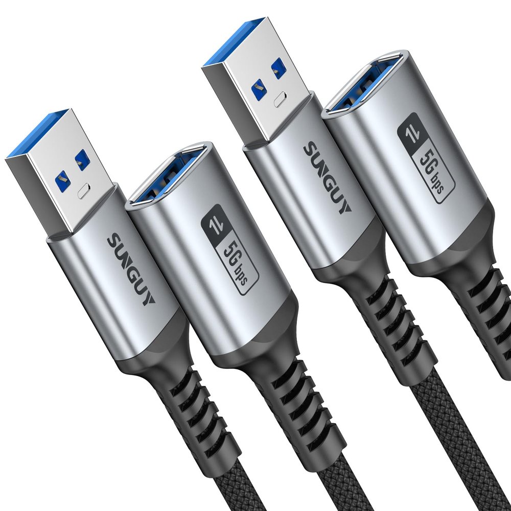 SUNGUY USB 3.0 Extension Cable, 2-Pack, 2 m, USB-A Male to Female, 5 Gbps