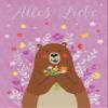 Gutsch Verlag Greeting Card with Bear and Flowers – All the Best, Warm Regards, Cute Animal Illustration on Purple Background view 1