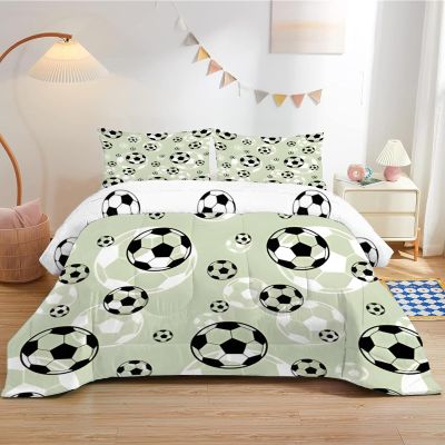 Football-Themed Duvet 200 x 220 cm for Kids - All-Season Reversible Quilt with 2 Pillowcases, Green/Black
