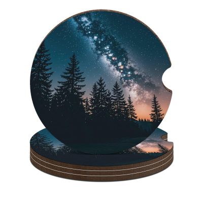 Car Coasters, 4-Pack, Trees Under the Starry Night, Non-Slip Rubber Cup Holder Inserts