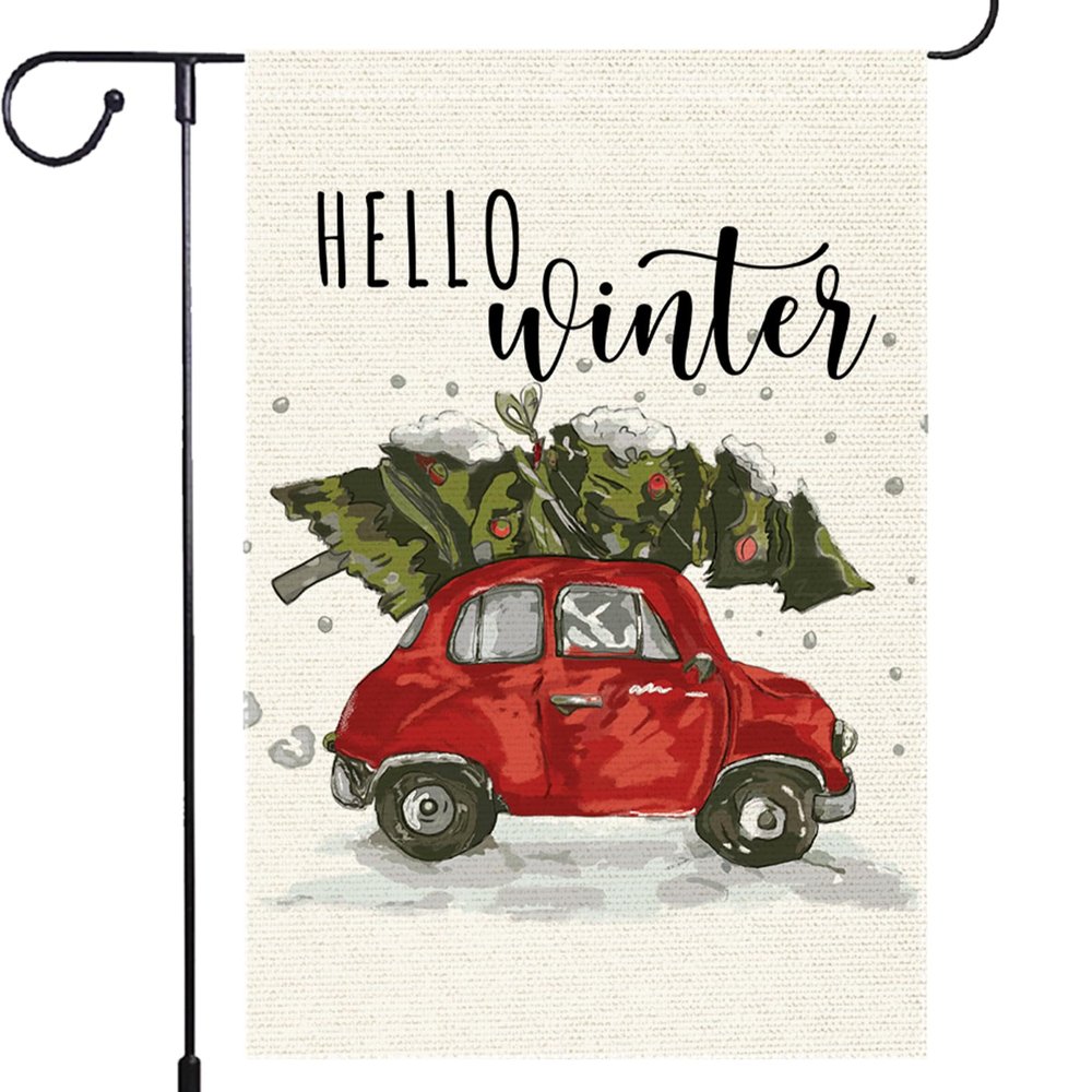 RMXJKIIU Hello Winter Christmas Garden Flag, Double-Sided, 45.7 x 30.5 cm
