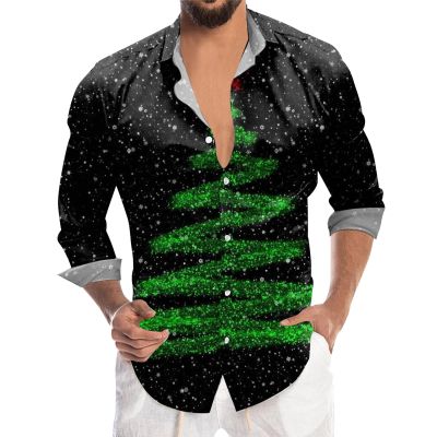 Men's Christmas Shirt, Long Sleeve, Snowflake Print