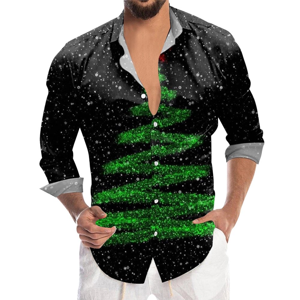 Men's Christmas Shirt, Long Sleeve, Snowflake Print