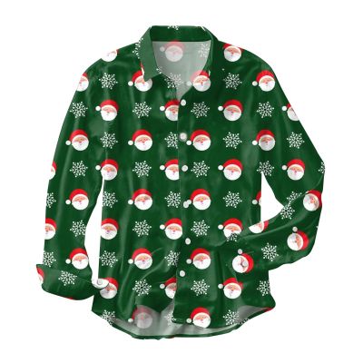 Men's Christmas Shirt with Snowflake Print, Long Sleeve Button-Up Top