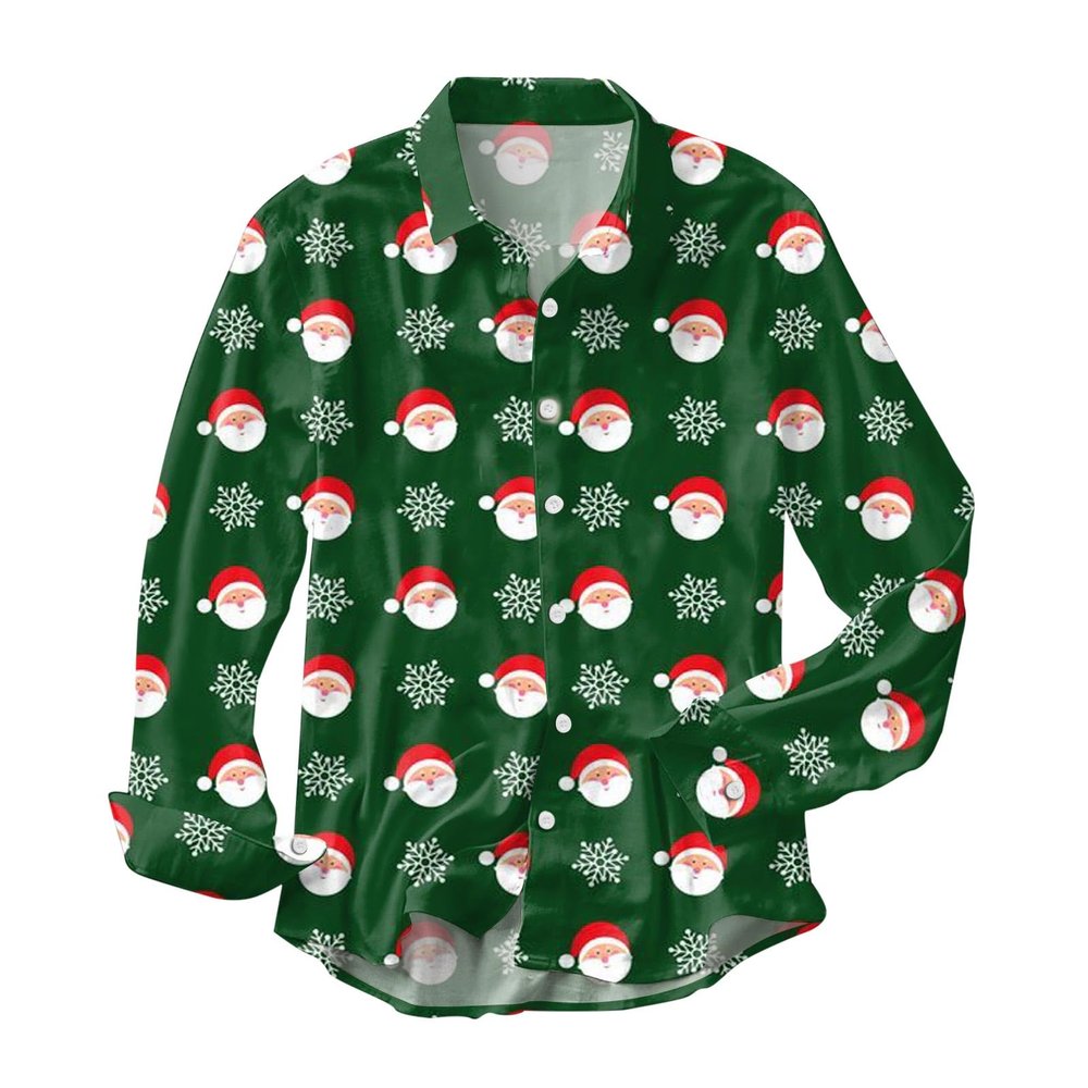 Men's Christmas Shirt with Snowflake Print, Long Sleeve Button-Up Top