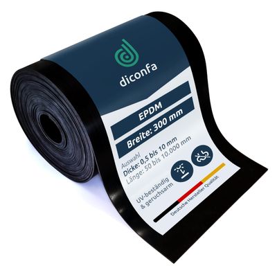 diconfa PROFILINE EPDM Rubber Strip, 300 mm Wide, 1–10 mm Thick, 0.05–10 m Long — Selected: 3,100 mm Long, 0.5 mm Thick
