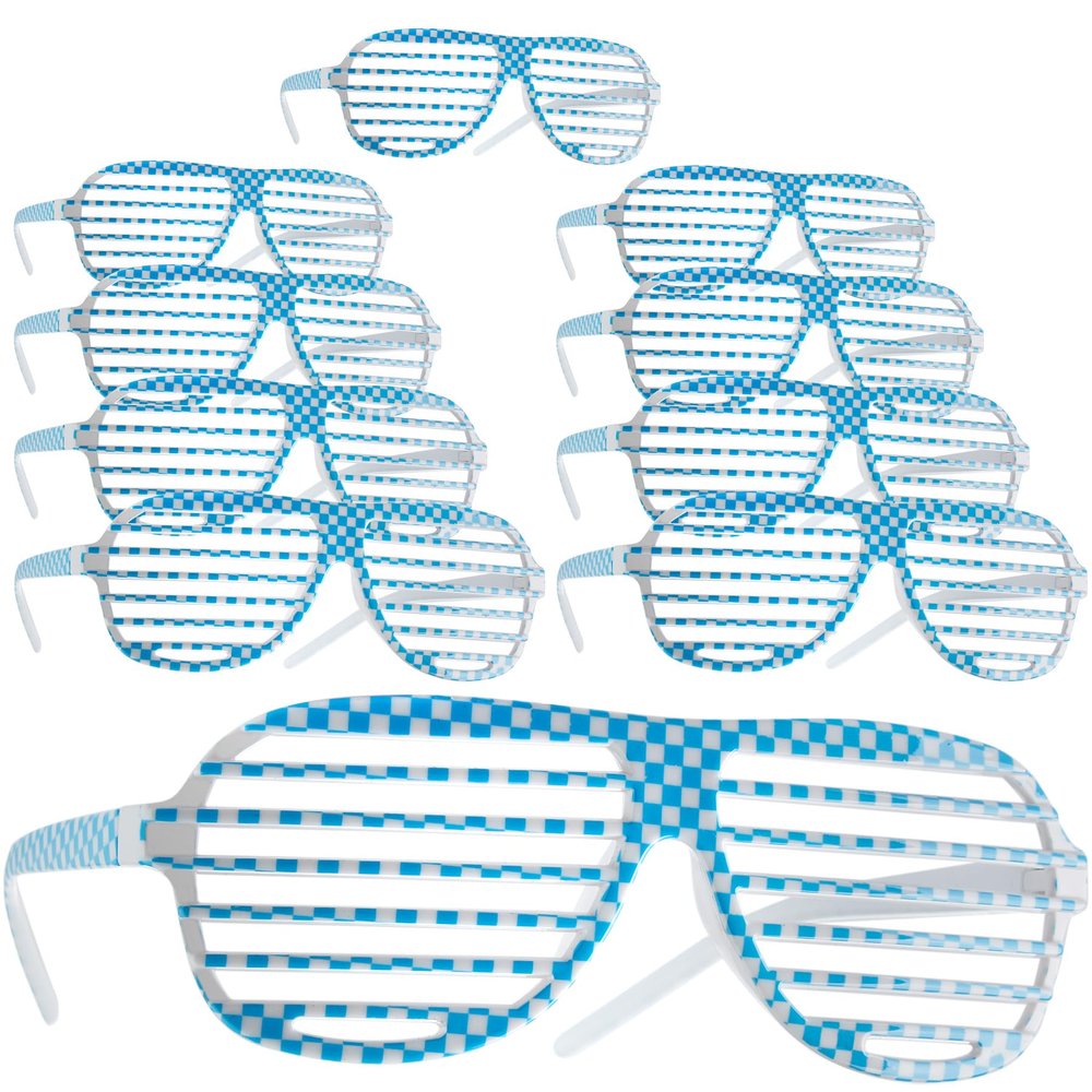 dressforfun Retro Party Glasses, Blue/White Grid, 10-Pack