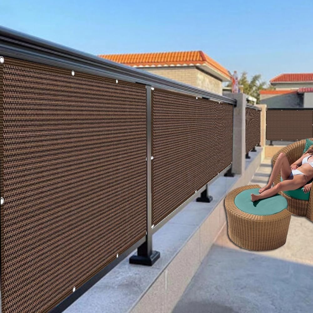HEFJIAYCIQ Balcony Privacy Screen, HDPE, Brown, 110 x 700 cm