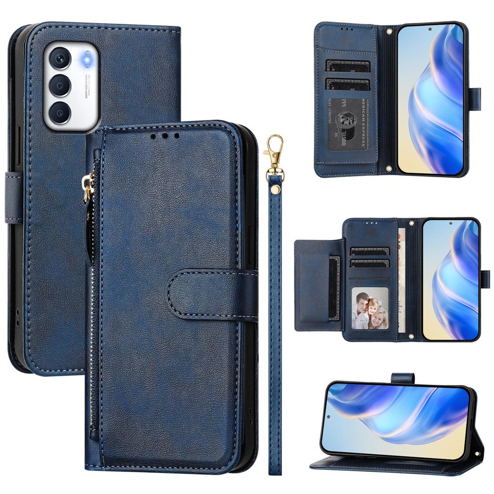 Rfvzubemok Case for Oppo A55s 5G, PU Leather Wallet Cover with Card Holder, Magnetic Closure, Stand, Blue