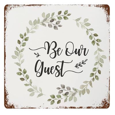 Metal Tin Sign “Be Our Guest,” Vintage Rustic Farmhouse Wall Decor