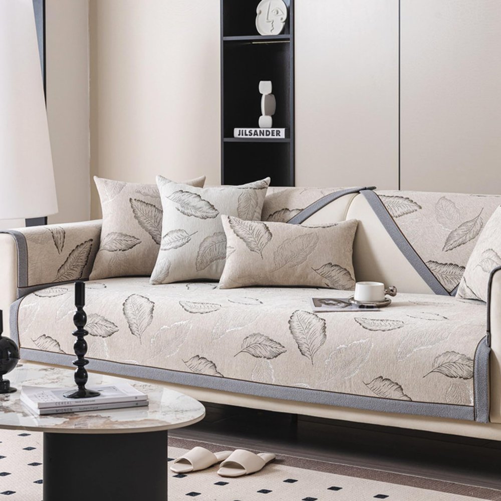 ZCXRYFL Non-Slip Chenille Sofa Throw for L/U-Shaped Sectionals, 110 x 160 cm, Khaki