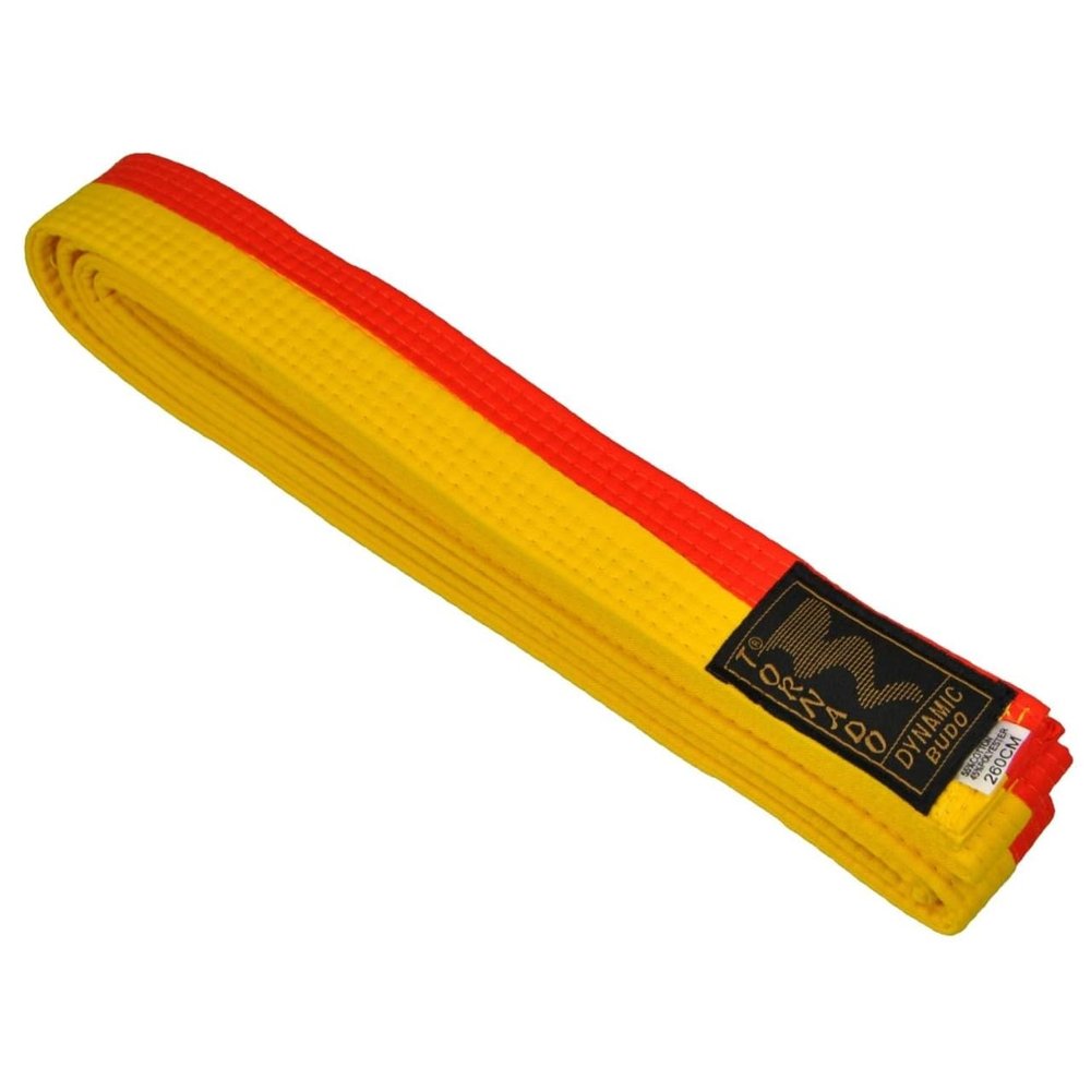 TEKKA BUDO Martial Arts Belt Yellow-Orange, Half-and-Half Striped, Karate, Judo, Taekwondo, Ju-Jutsu, 300 cm