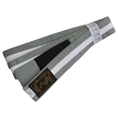 TEKKA BUDO Kids BJJ Belt, Brazilian Jiu-Jitsu Gray-White Belt with Black Bar, 220 cm