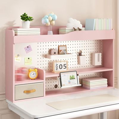 LXRHLIKG Multi-Level Desktop Shelf with Fabric Drawers and Reading Stand, Pink, 31.5 in
