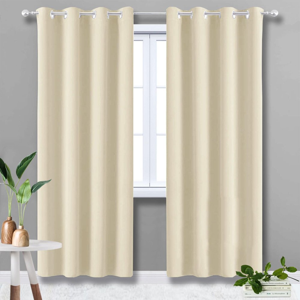 HUAXIQUE Blackout Curtain, 1 Piece, Heat and Cold Protection, Beige, 230 x 245 cm