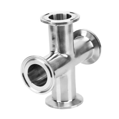 KAYOUDE 3/4" 1" 2" 3" 4" Pipe OD 19–102 mm SS304 Stainless Steel 4-Way Cross Sanitary Fitting, Tri-Clamp Ferrule OD 50.5–119 mm, Home Brew (102 mm × Ferrule 119)