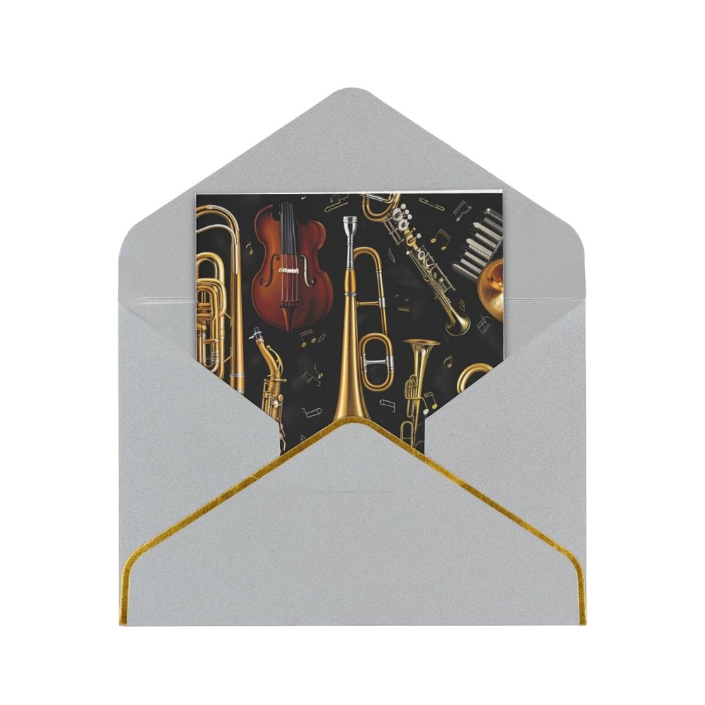 BEIVGOXL Printed Musical Instrument Greeting Cards with Envelopes, Light Gray