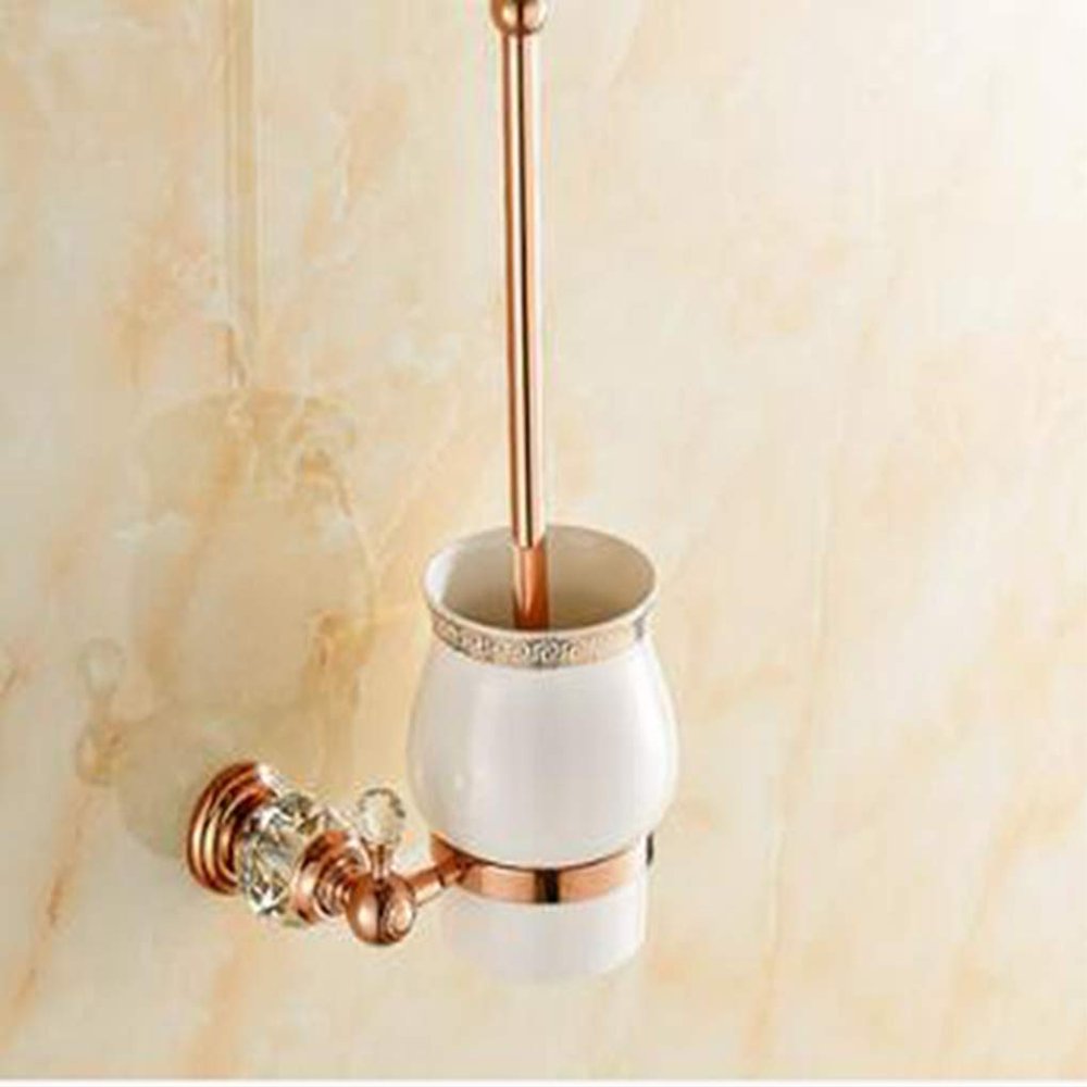 Wall-Mounted Brass Bathroom Accessory Set with Jade Motif, Rose Gold