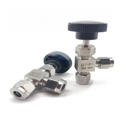 1pc Adjustable Right-Angle Needle Valve for 6/8/10/12 mm OD Tubes, 304 Stainless Steel, High Pressure, Acid-Resistant, Crane Card Set (10 mm)