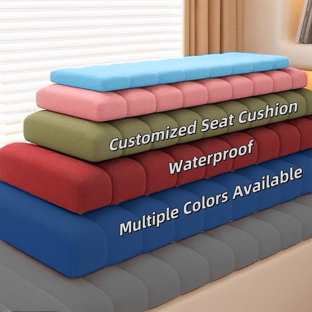 VisLarsc Custom Indoor Window Seat Cushion, Waterproof Non-Slip Velvet Bench Pad, Yellow, 60 × 45 cm