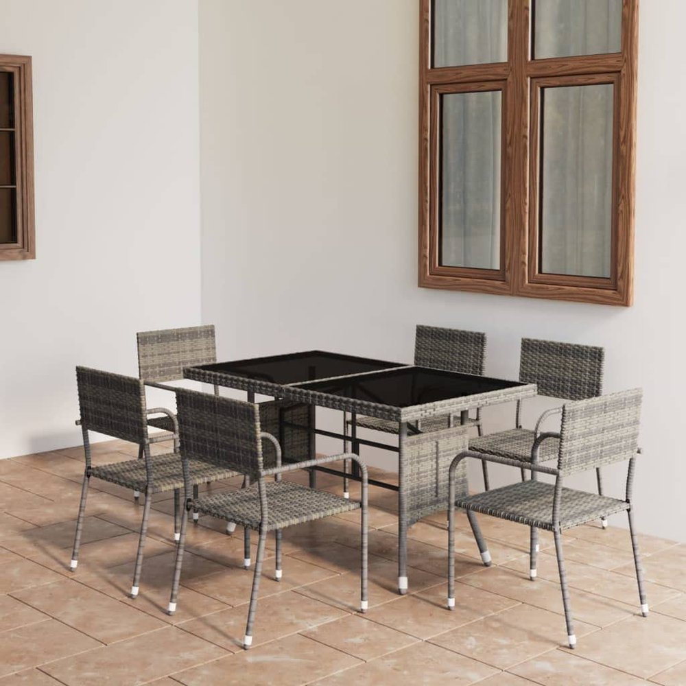 LXYZWRW 7-Piece Polyrattan Garden Furniture Set, Anthracite & Gray