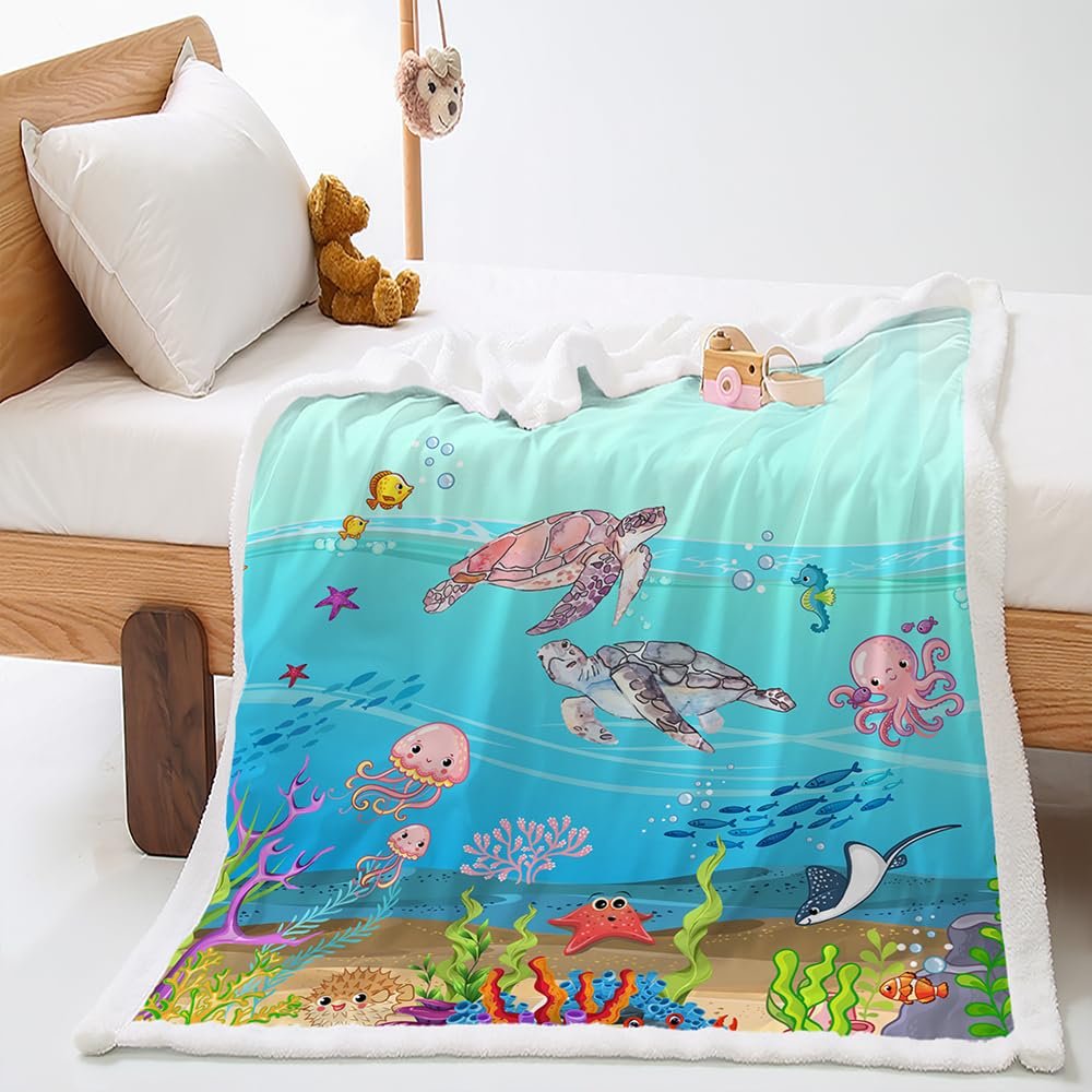 Purple and Blue Jellyfish Plush Throw Blanket, 150 x 150 cm