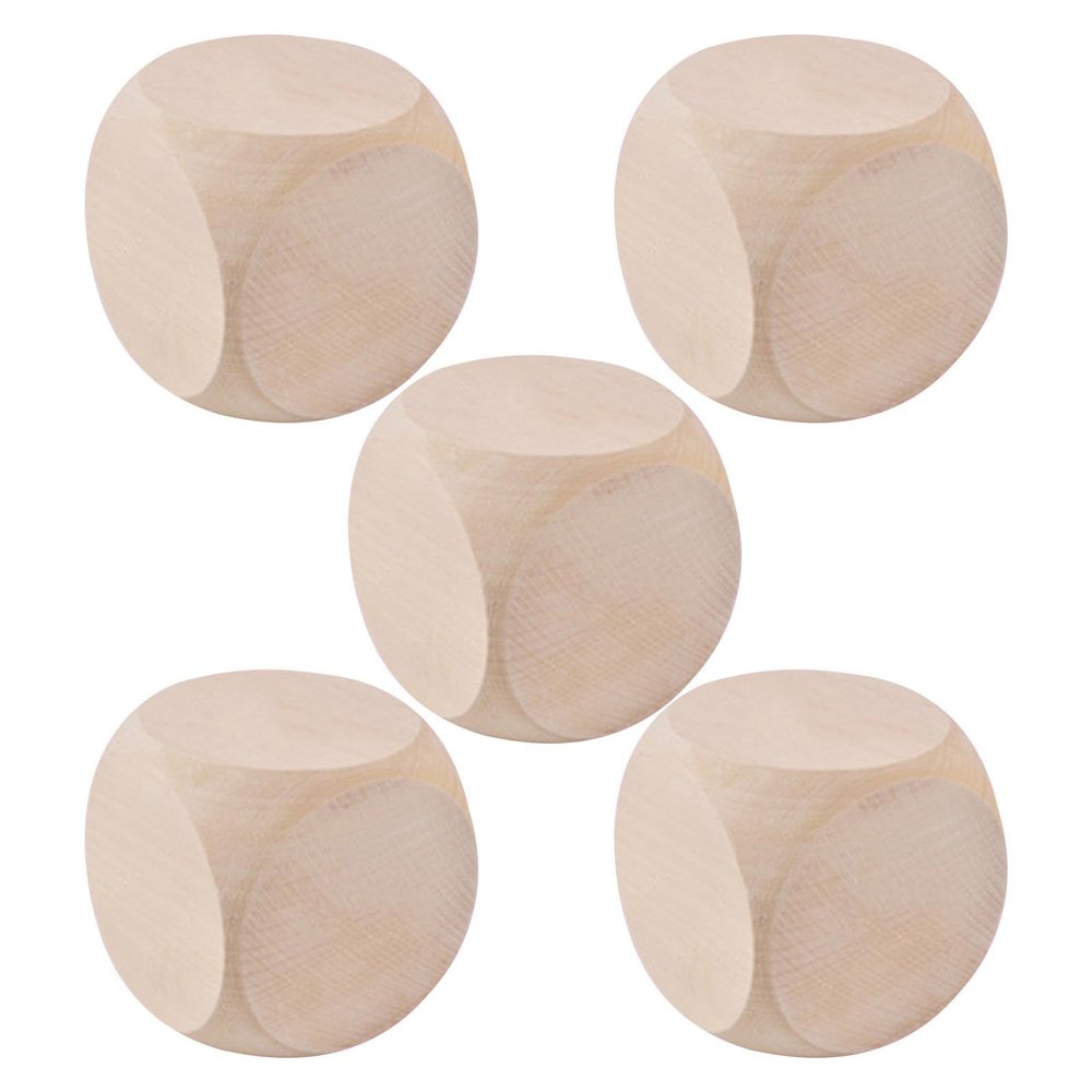 Aizuoni Blank Wooden Dice Blocks, 5-Piece Set