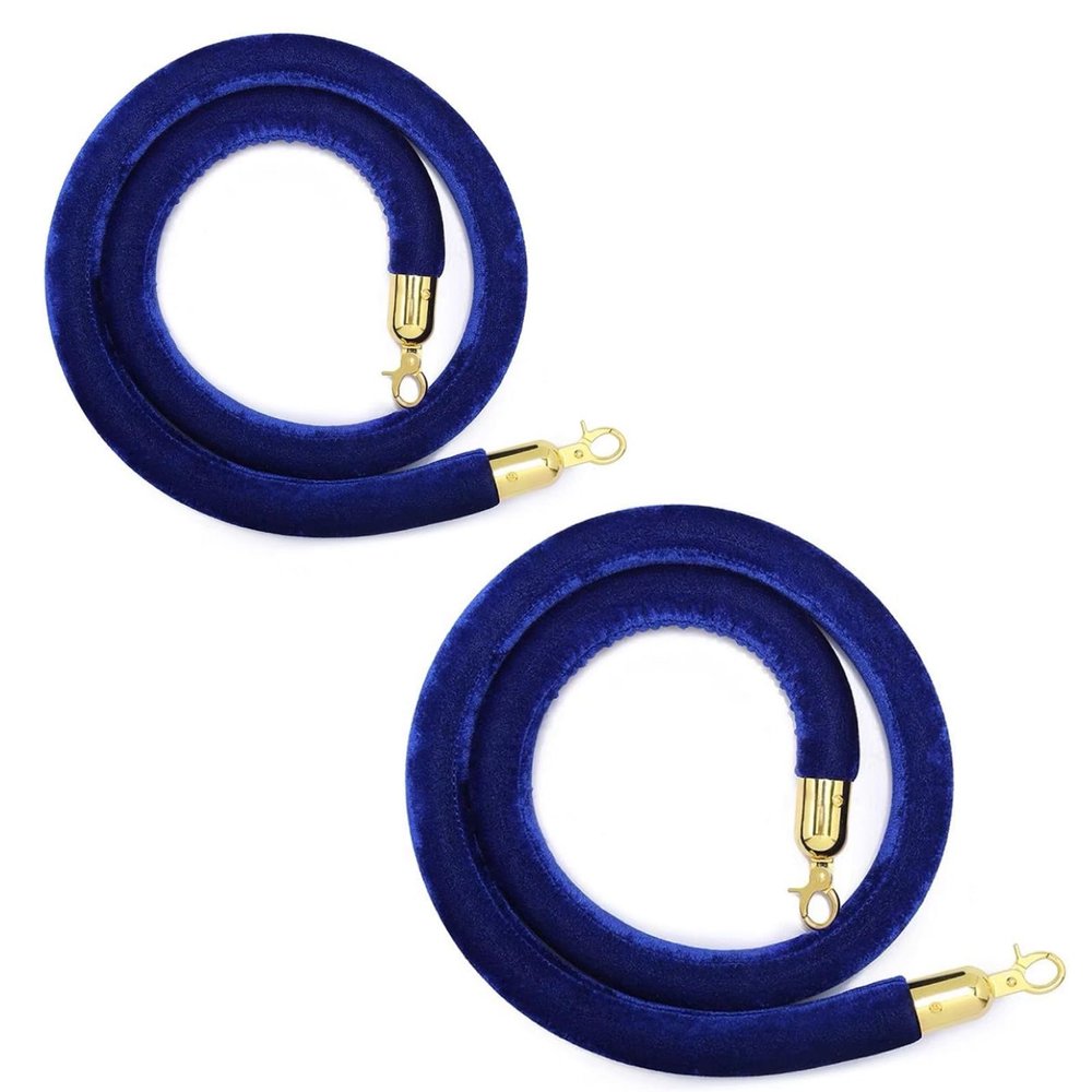Blue Twisted Crowd-Control Rope with Polished Snap Hooks, 1.5 m, 3.2 cm Diameter