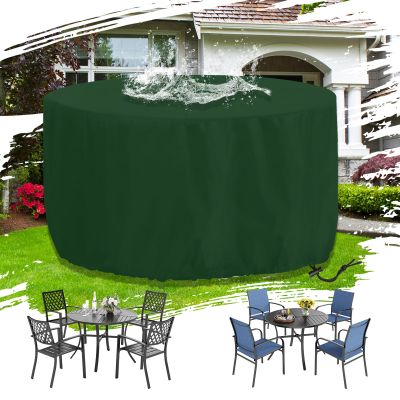 ZYXYMY Round Outdoor Garden Furniture Cover, 190 x 45 cm, 420D Oxford Fabric, Winter-Ready, Tear-Resistant, Windproof, Green