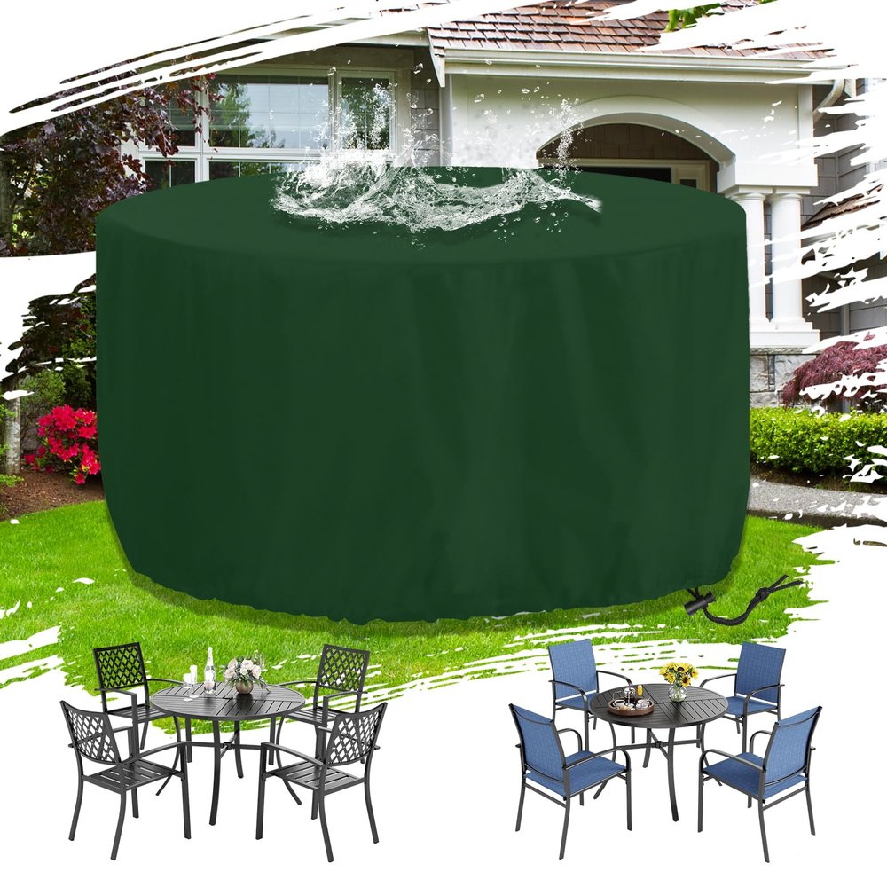 ZYXYMY Round Outdoor Garden Furniture Cover, 190 x 45 cm, 420D Oxford Fabric, Winter-Ready, Tear-Resistant, Windproof, Green