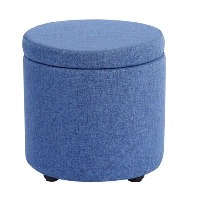 DOCOXA Linen Ottoman with Storage, Round Footstool, 32 x 32 x 32 cm, Orange (Blue