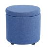 DOCOXA Linen Ottoman with Storage, Round Footstool, 32 x 32 x 32 cm, Orange (Blue view 1
